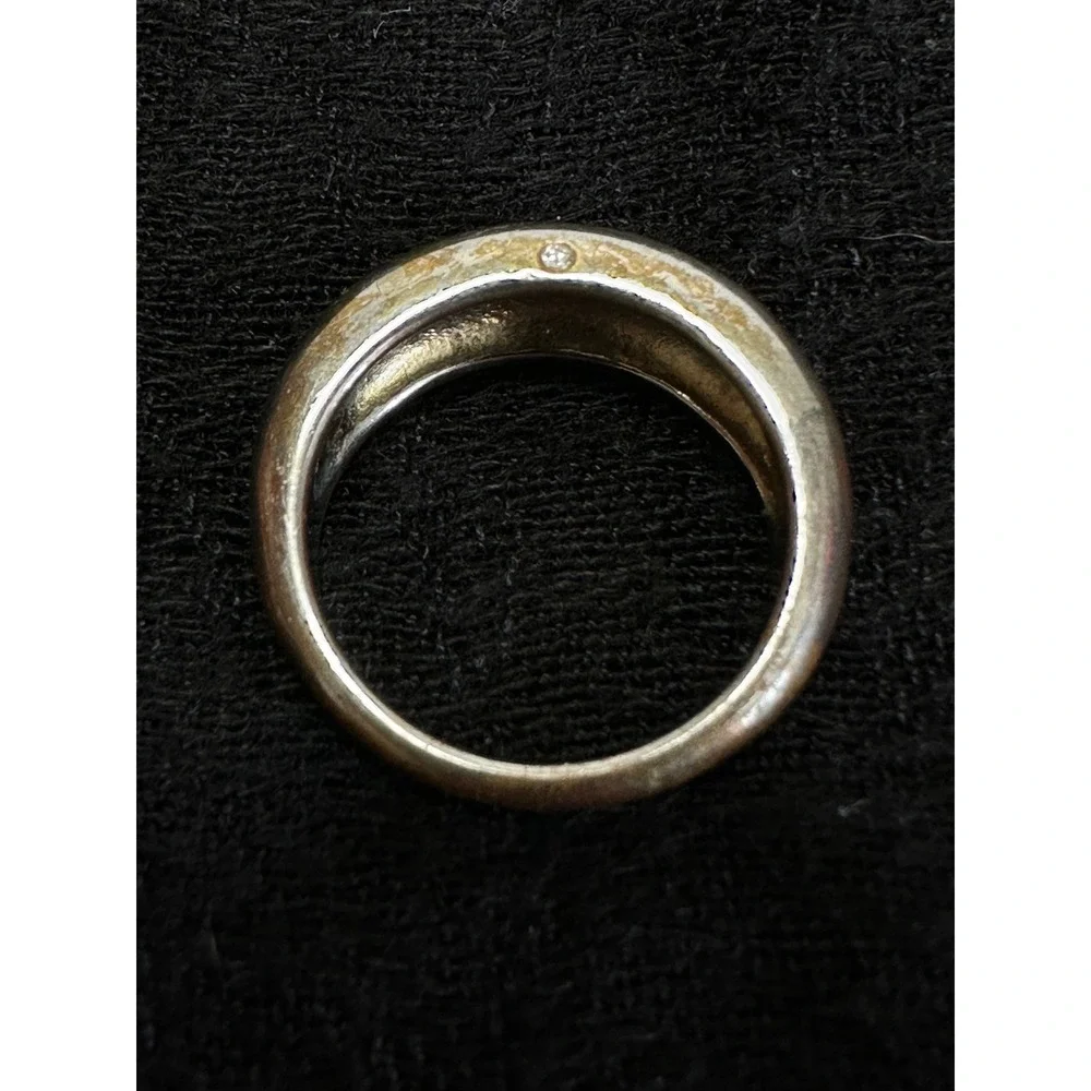 Silver Tone Dome Ring Size 8.25  Tapered Rhinestone Band